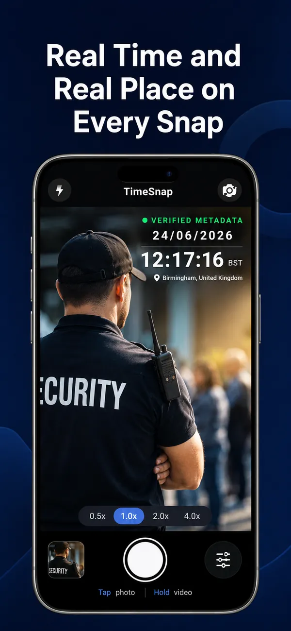 Timesnap camera with the verified date, time and address stamped on the photo